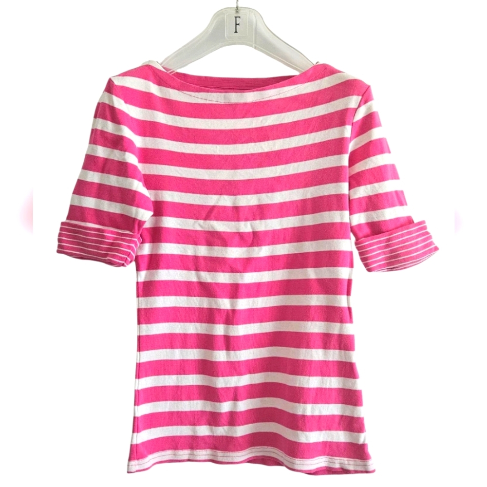 🇨🇦 Seg'ments M 100% Cottob Striped T-Shirt Nautical Top Medium Canadian Made